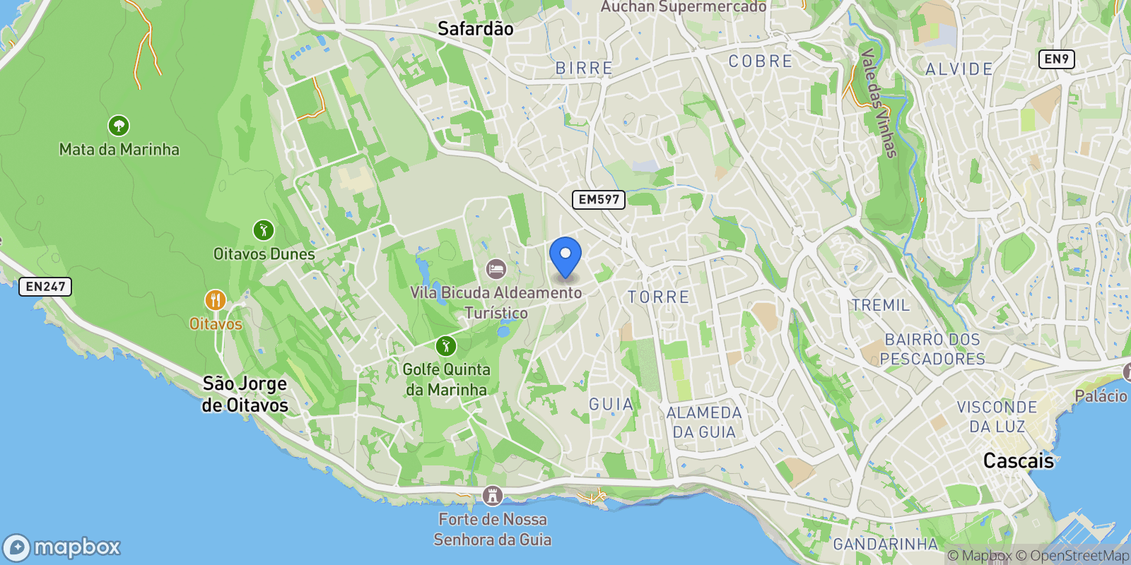 Map showing Rua das Perdizes, Cascais e Estoril, Lisbon, Portugal.