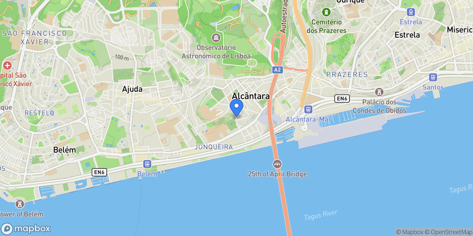Map showing Travessa Conde da Ribeira, Lisbon, Portugal, Alcantara, Lisbon, Portugal.
