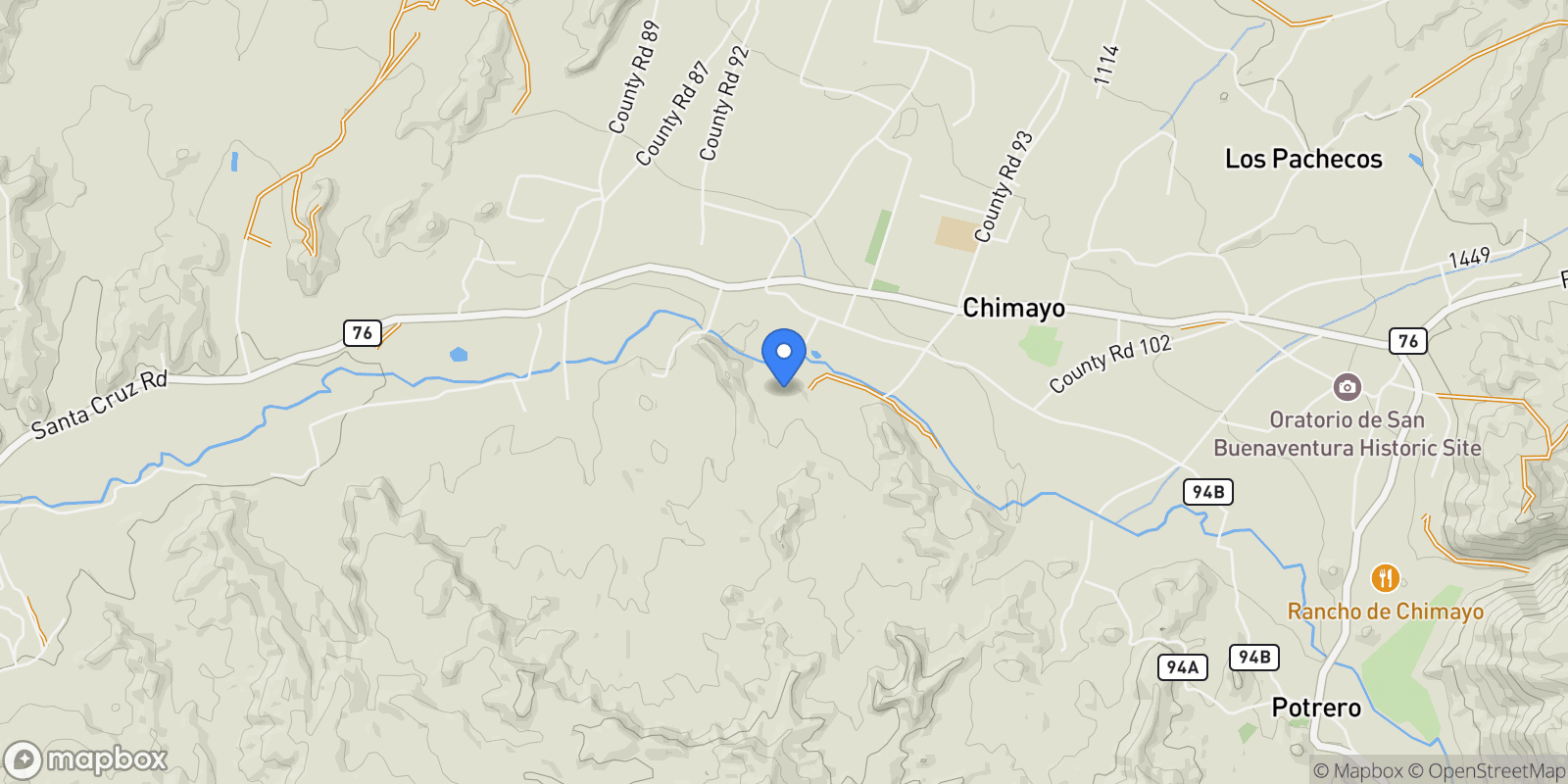 Map showing 19 Camino Juandell, Chimayo, NM 87522, Chimayo, New Mexico, United States.