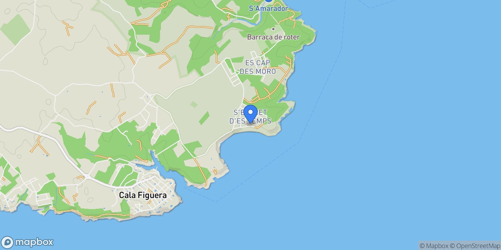 Map showing Cala Figuera, Mallorca, Cala Figuera, Santanyi, Balearic Islands, Spain.