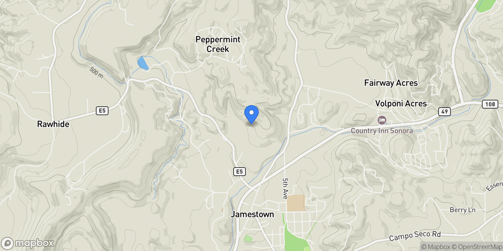 Map showing 18701 Rawhide Rd, Jamestown, CA 95327, Jamestown, California, United States.