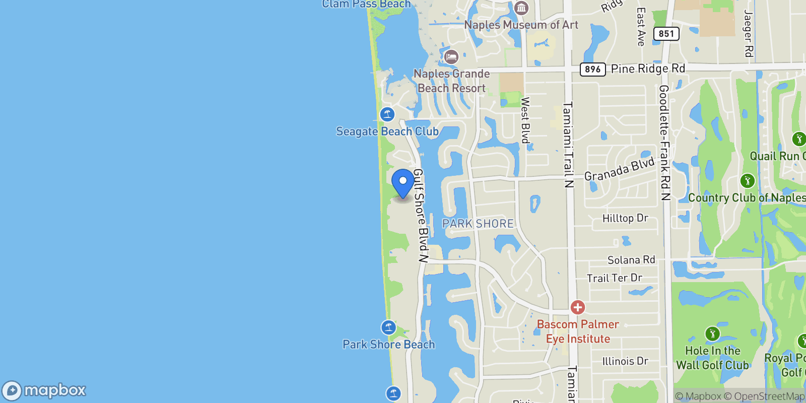 Map showing 4401 Gulf Shore BLVD N, #1606, Naples, FL, 34103, USA, Naples, Florida, United States.