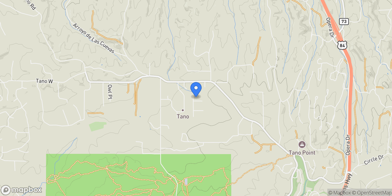 Map showing 15 Rancho Manana, Santa Fe, NM 87506, Santa Fe, New Mexico, United States.