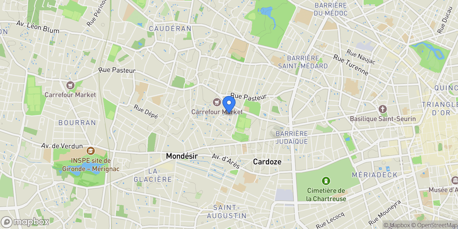 Map showing Rue des Écoles, 33200 Bordeaux, France, Bordeaux, Nouvelle-Aquitaine, France.