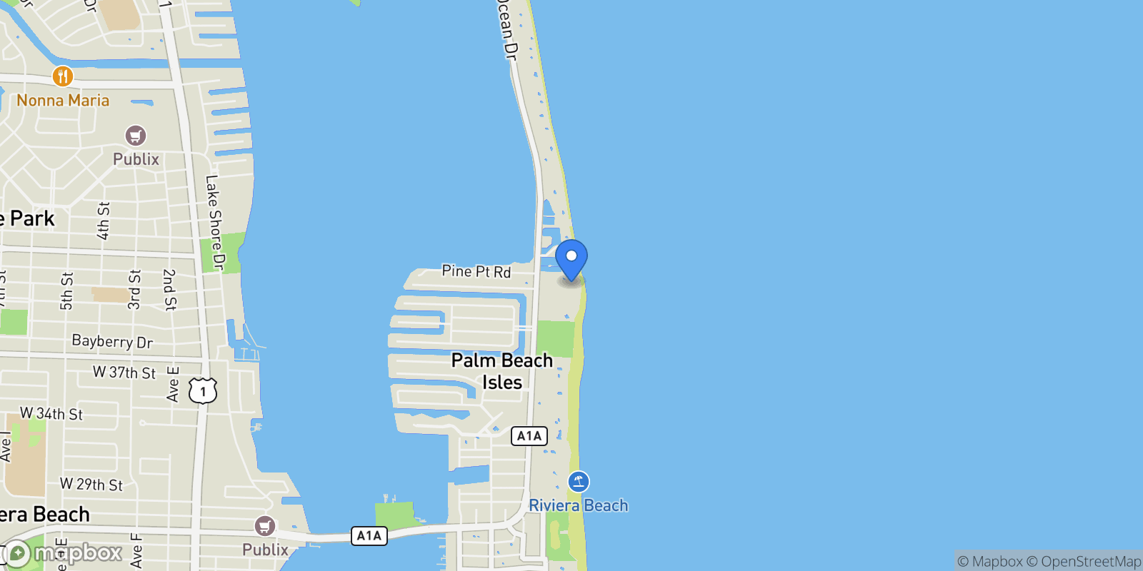 Map showing 4050 N Ocean Drive 301, Riviera Beach, Florida, United States.
