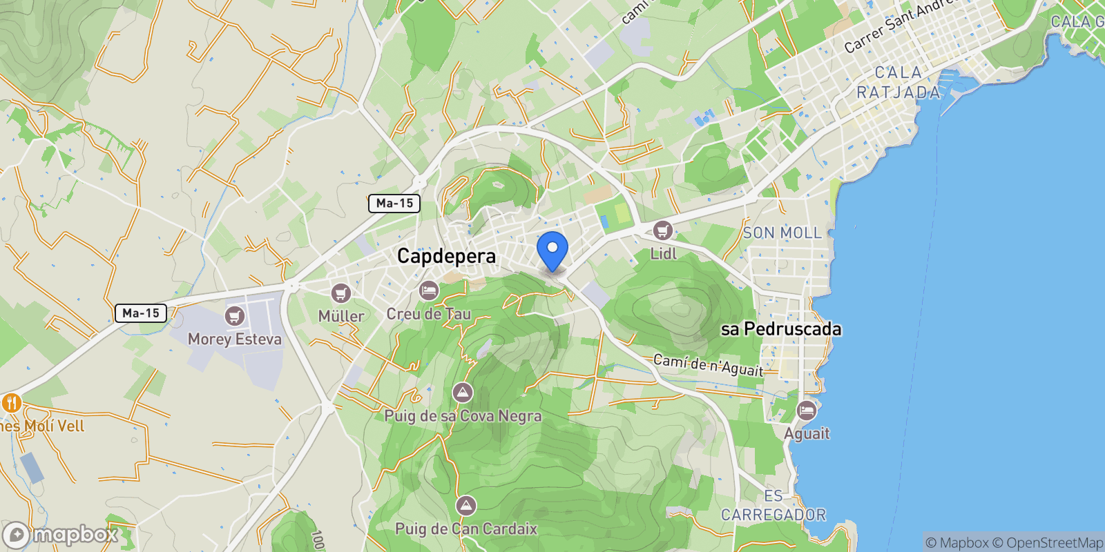 Map showing Capdepera, Mallorca, Capdepera, Capdepera, Balearic Islands, Spain.