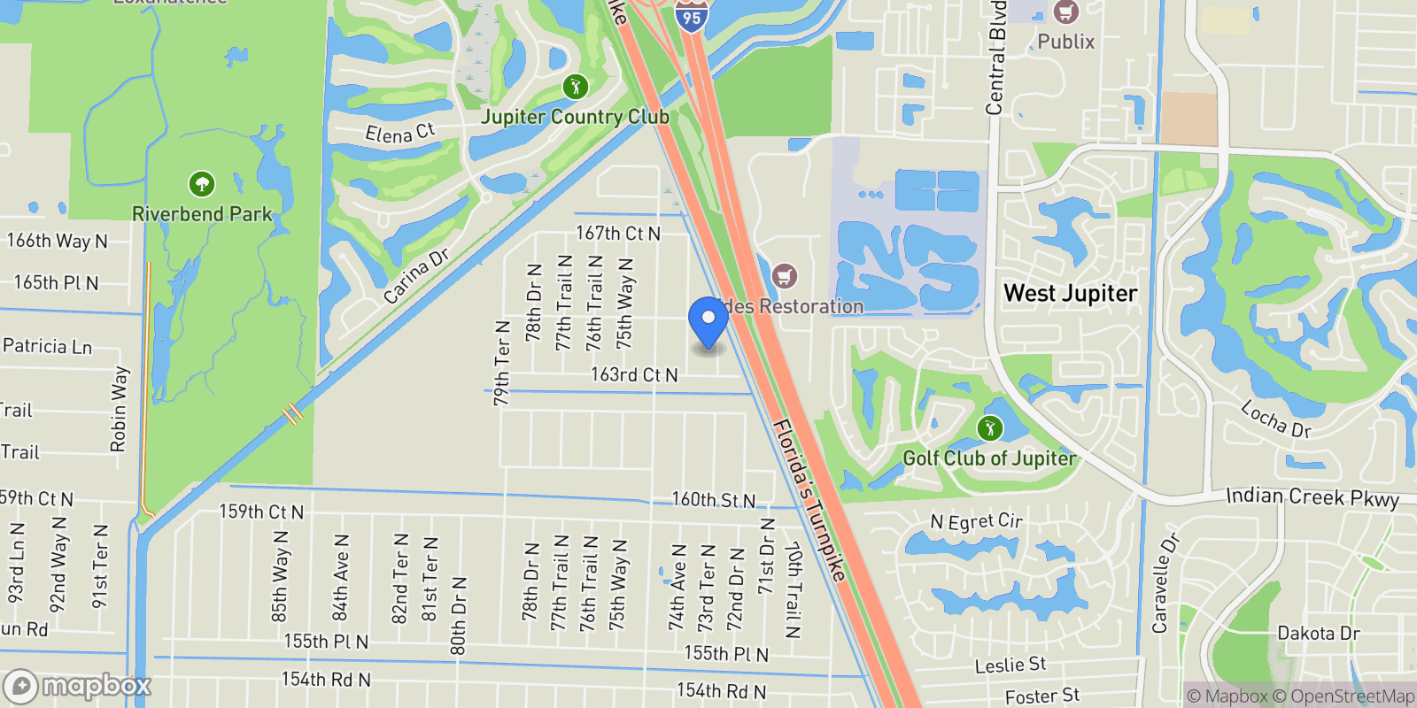 Map showing 16383 73rd Terrace N, Palm Beach Gardens, Florida, United States.