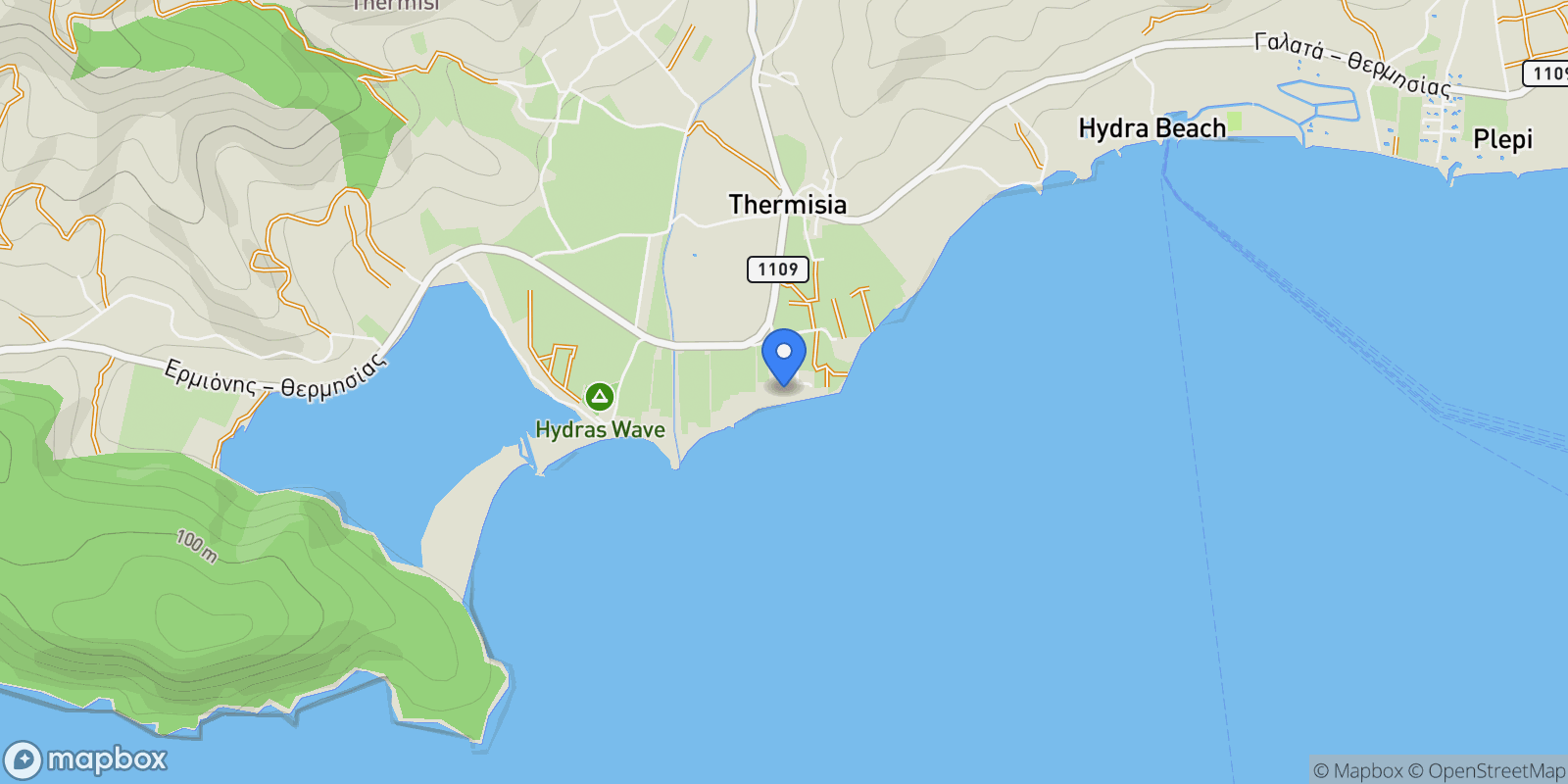 Map showing Koinotita Thermisias, Ermioni, Greece.