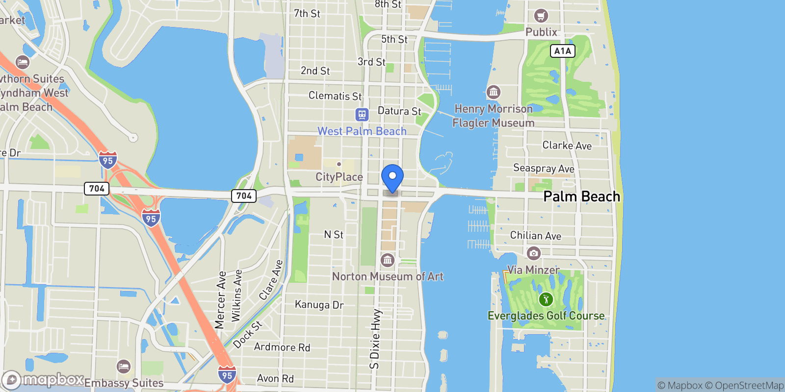 Map showing 801 S Olive Avenue 416, West Palm Beach, Florida, United States.