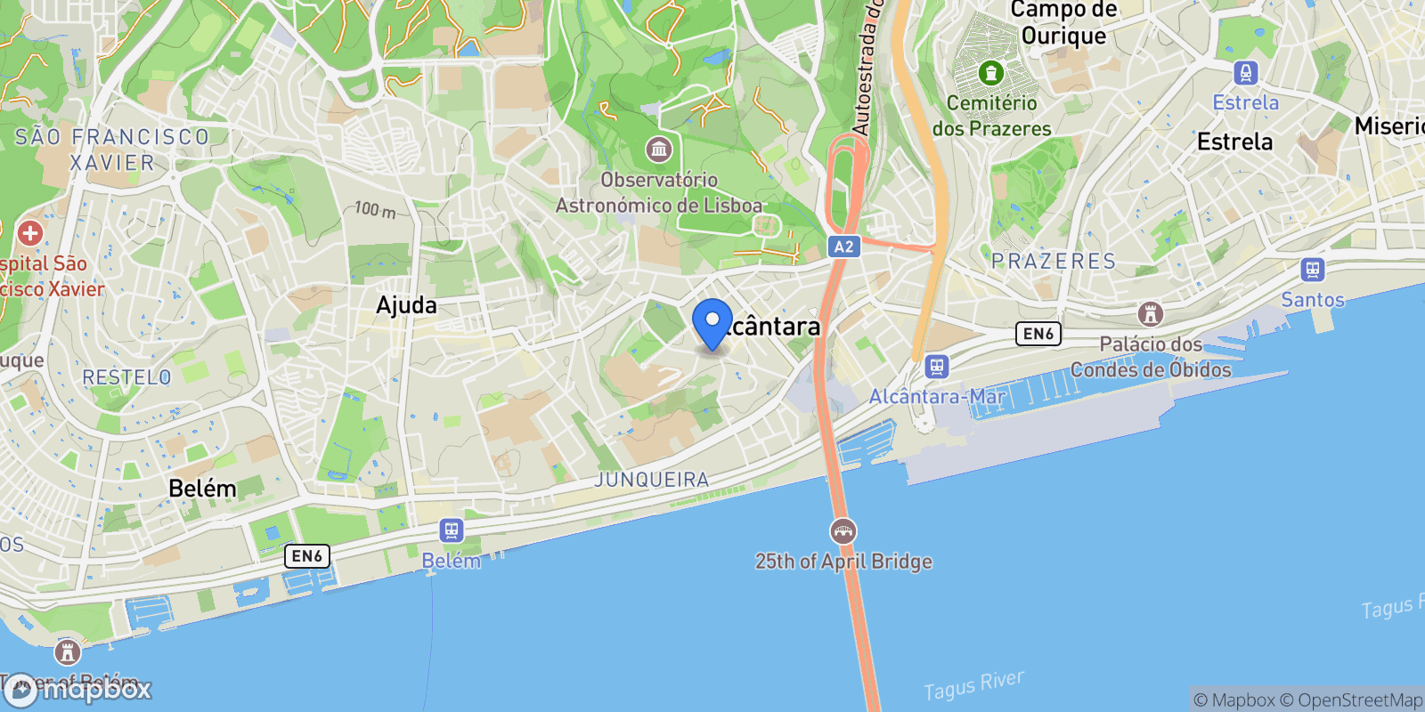 Map showing Calçada Santo Amaro, Lisbon, Portugal, Alcantara, Lisbon, Portugal.