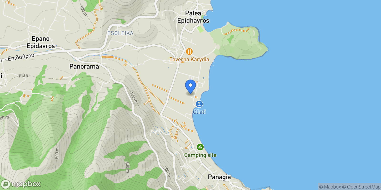 Map showing Community of Ancient Epidavros, Epidavros, Greece.