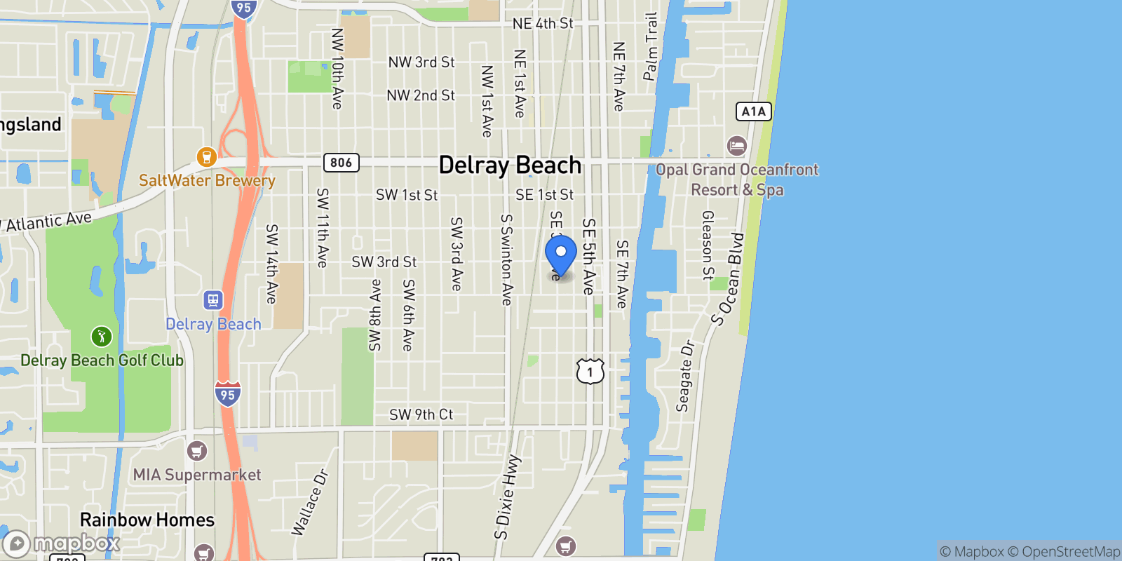 Map showing 327 SE 3rd Avenue, Delray Beach, Florida, United States.