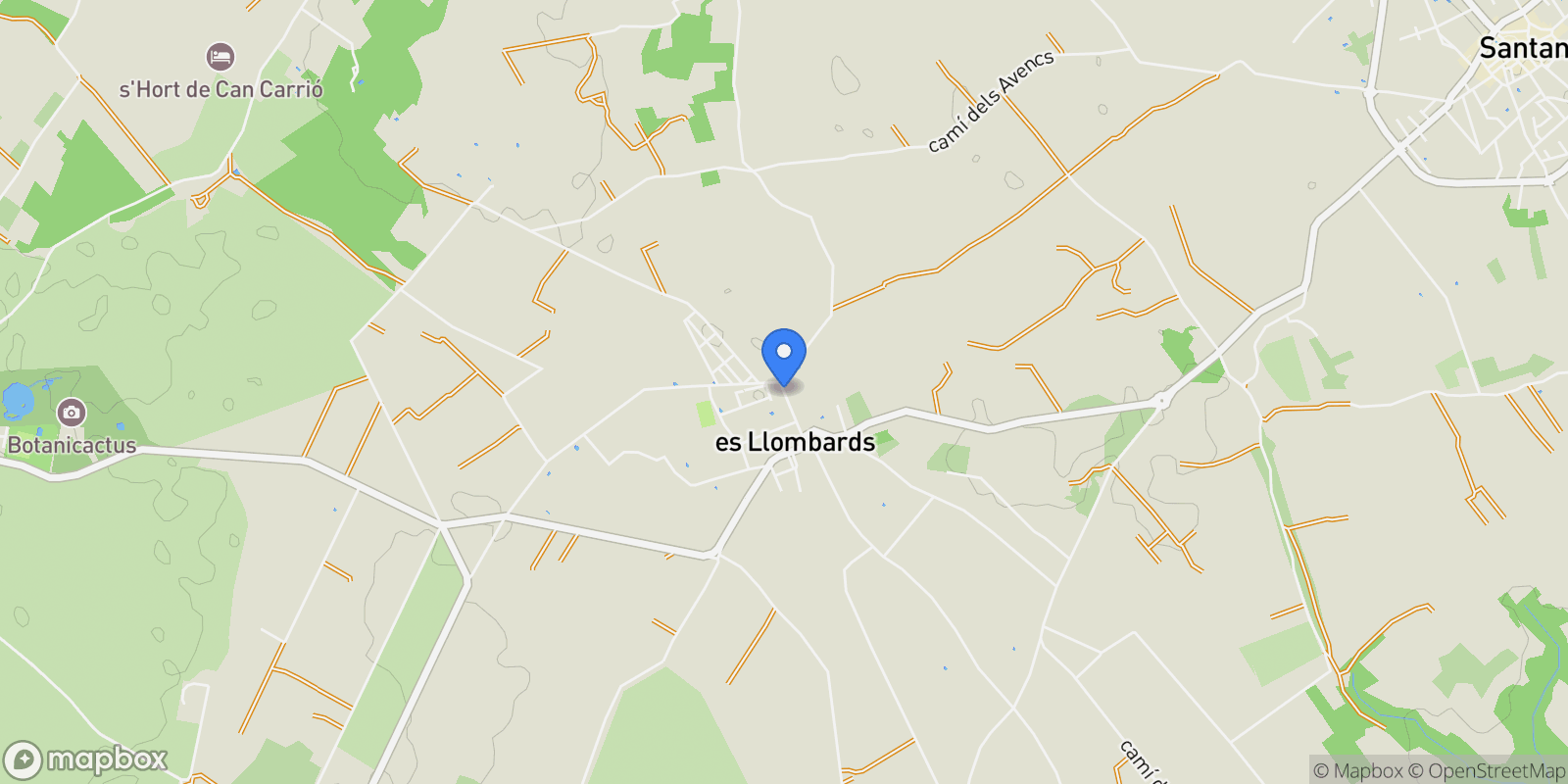 Map showing Es Llombards, Mallorca, Es Llombards, es Llombards, Santanyi, Balearic Islands.