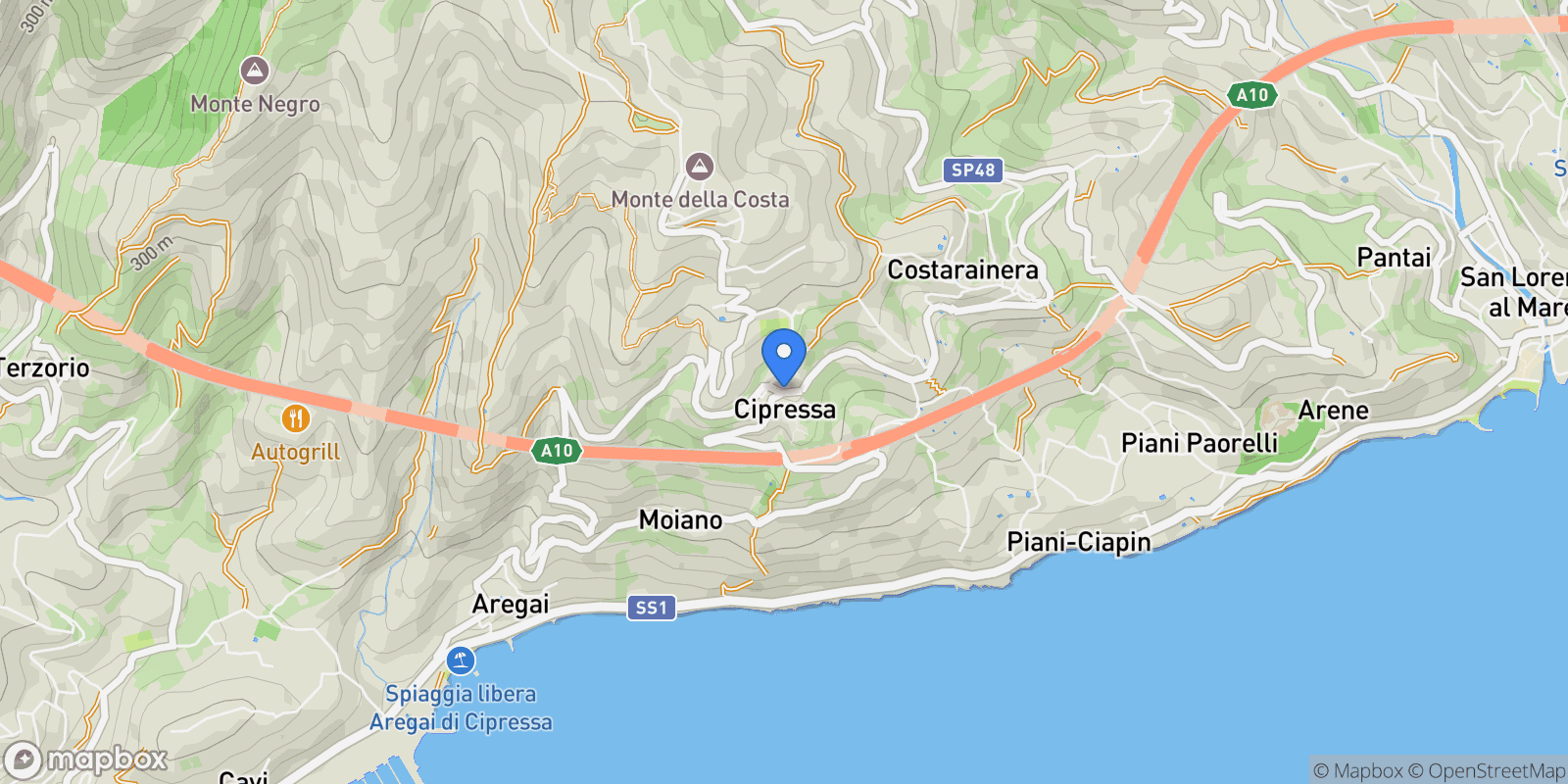 Map showing 18017 Cipressa, Province of Imperia, Italy, Cipressa, Liguria, Italy.