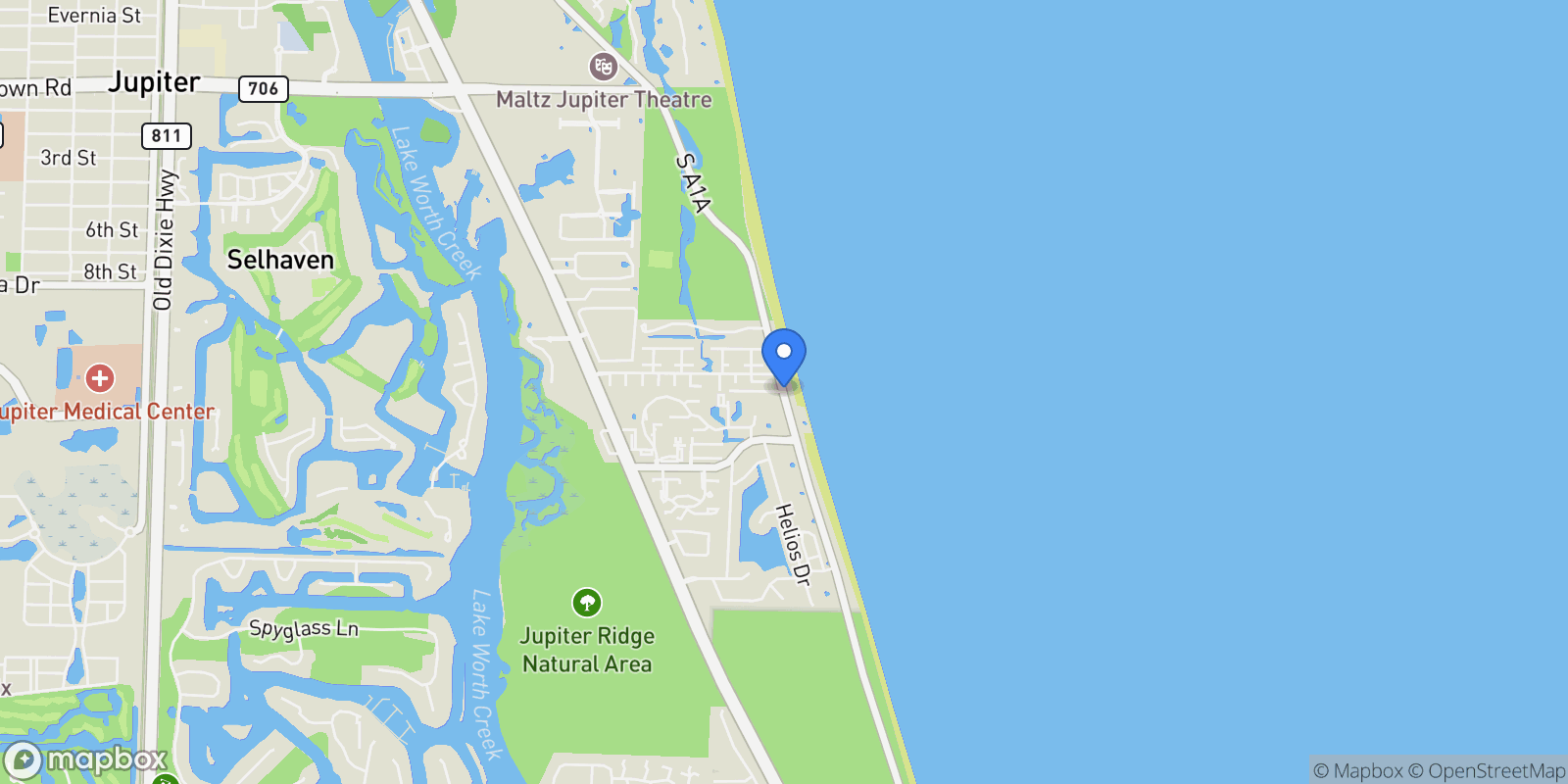Map showing 1300 S Highway A1a 201, Jupiter, Florida, United States.