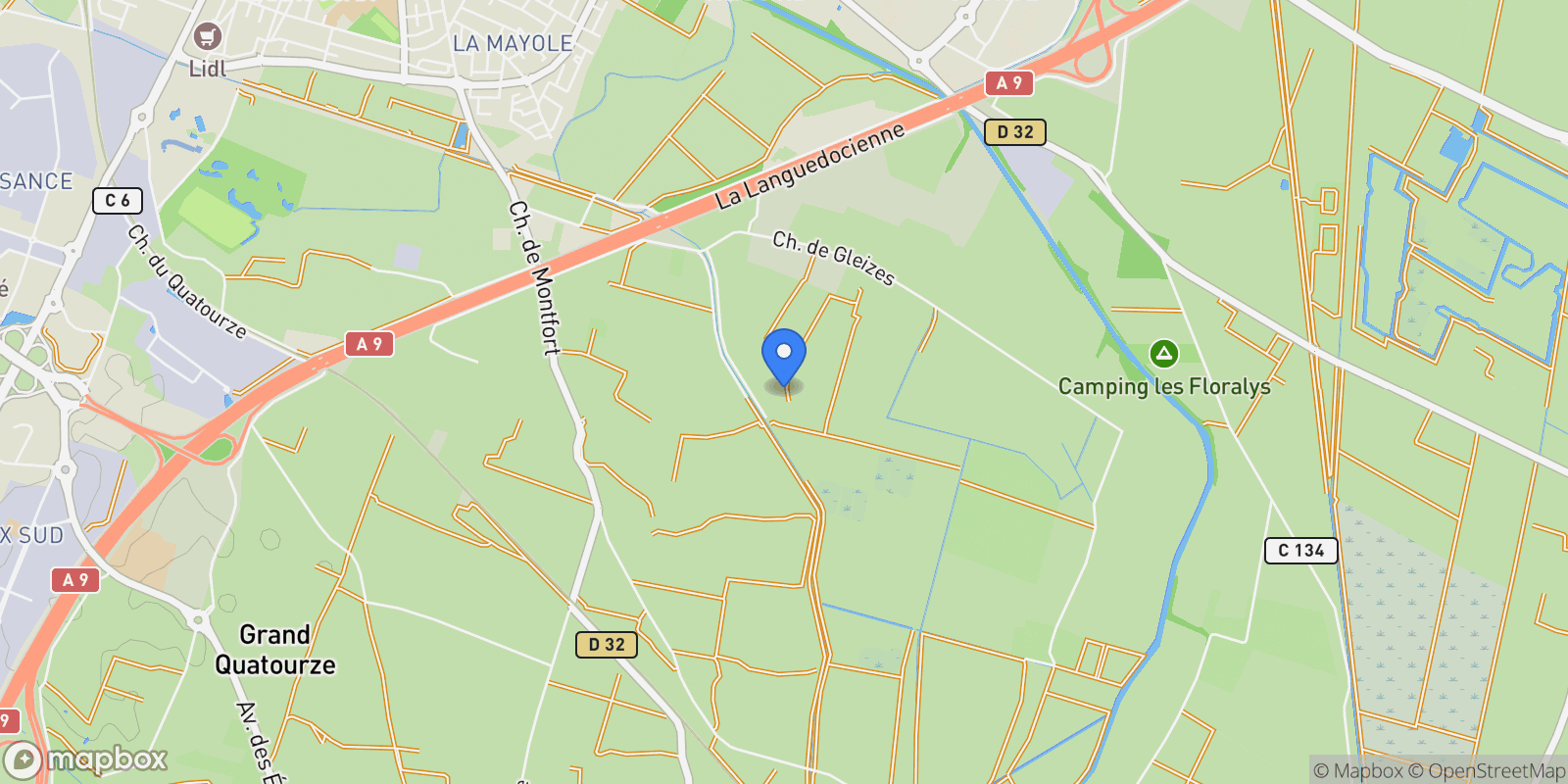 Map showing Narbonne, Occitanie, France.