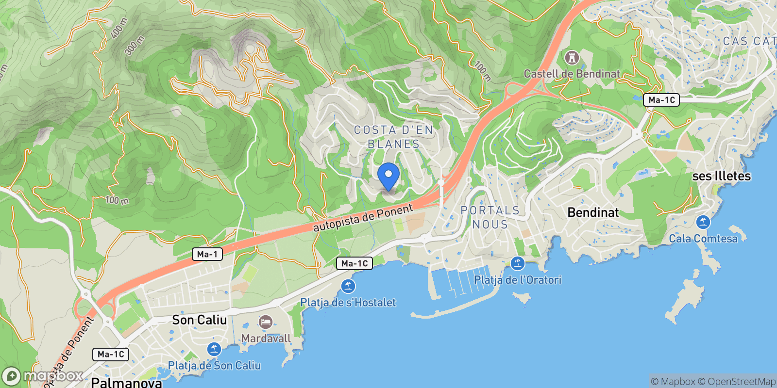 Map showing Costa d'en Blanes, Mallorca, Costa d'en Blanes, Costa d'en Blanes, Calvia, Balearic Islands.