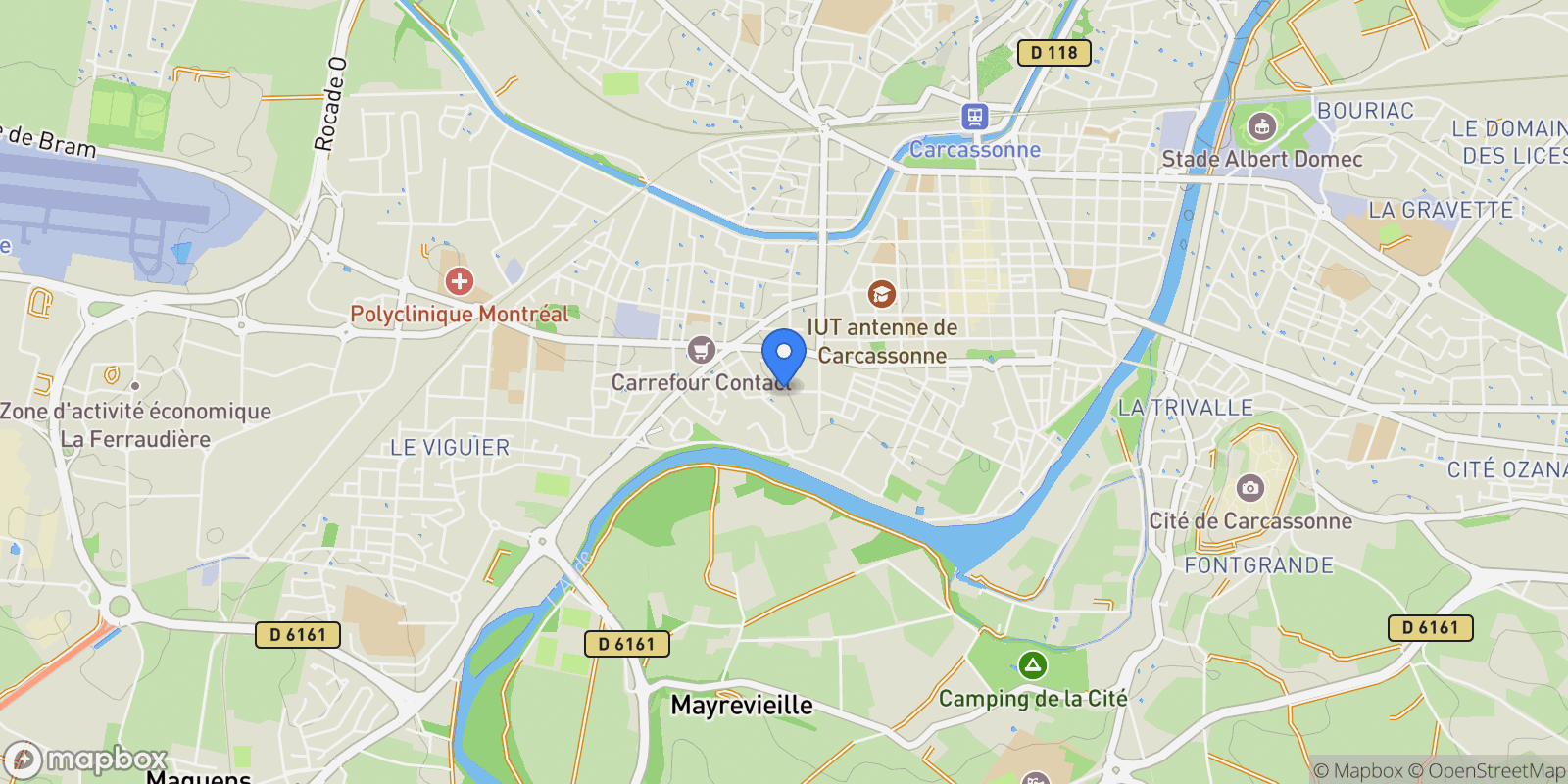 Map showing Carcassonne, Occitanie, France.