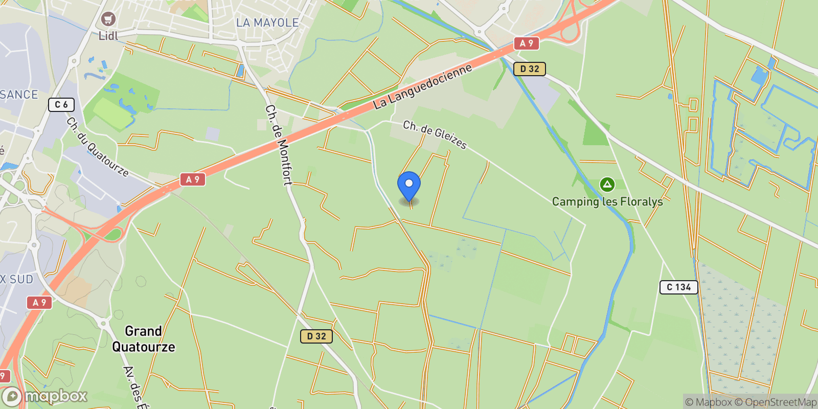 Map showing Narbonne, Occitanie, France.