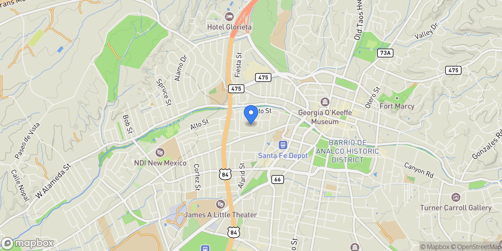 Map showing 246 Maynard Street, Santa Fe, NM 87501, Santa Fe, New Mexico, United States.