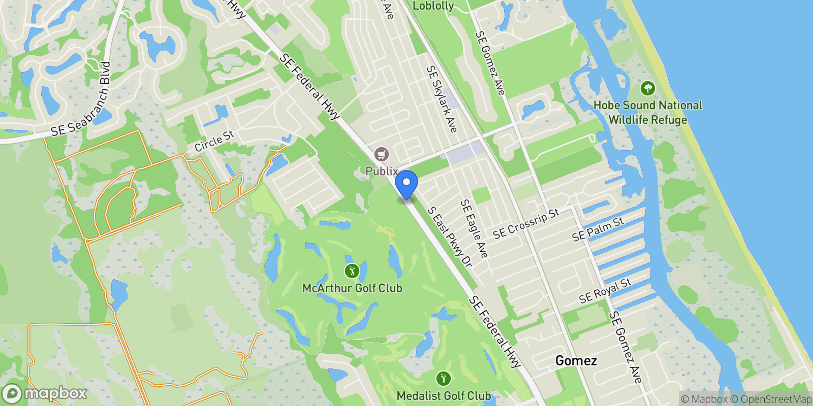 Map showing 8825 SE Federal Highway, Hobe Sound, Florida, United States.