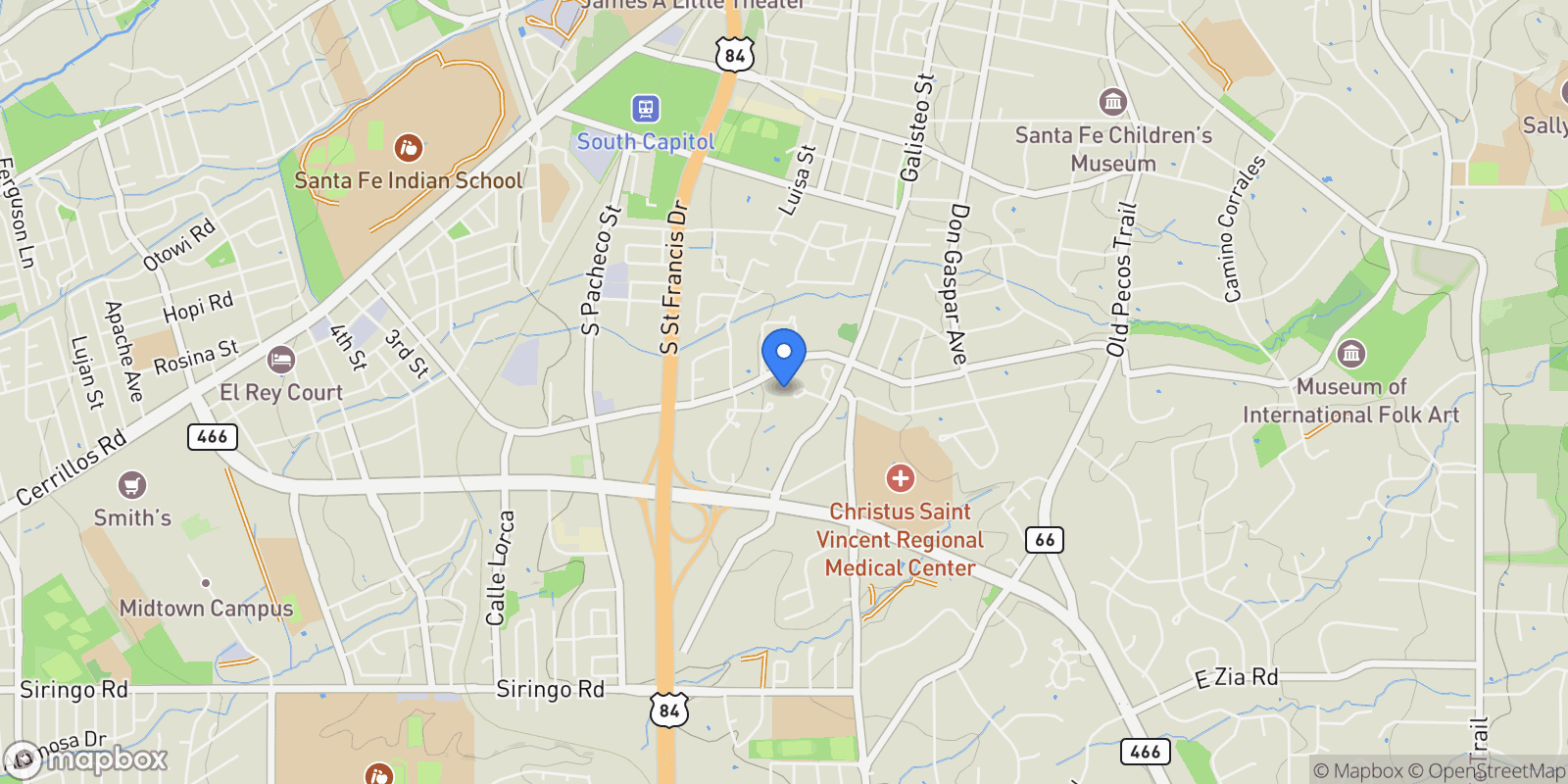 Map showing 439 Calle Bonita, Santa Fe, NM 87505, Santa Fe, New Mexico, United States.