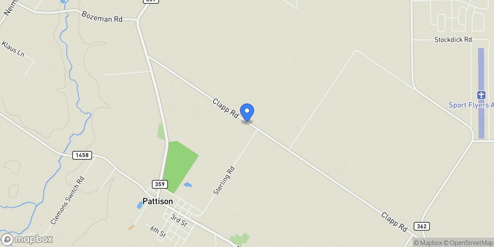 Map showing 00 Clapp, Pattison, TX 77423, Pattison, Texas, United States.
