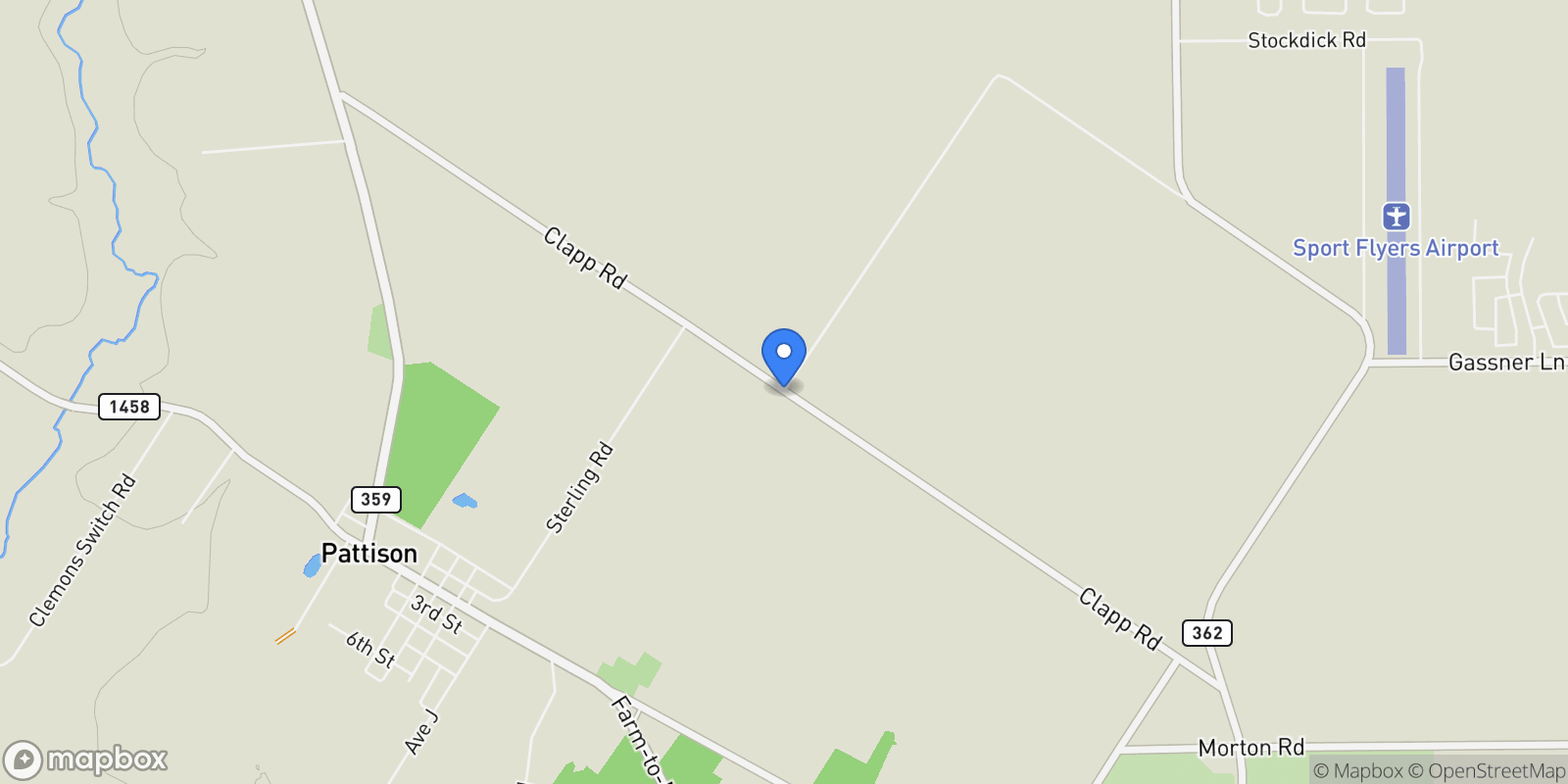 Map showing 000 Clapp, Pattison, TX 77423, Pattison, Texas, United States.