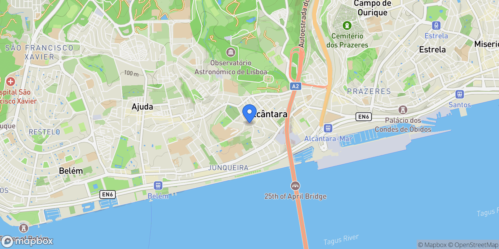 Map showing Calçada Santo Amaro, Lisbon, Portugal, Alcantara, Lisbon, Portugal.