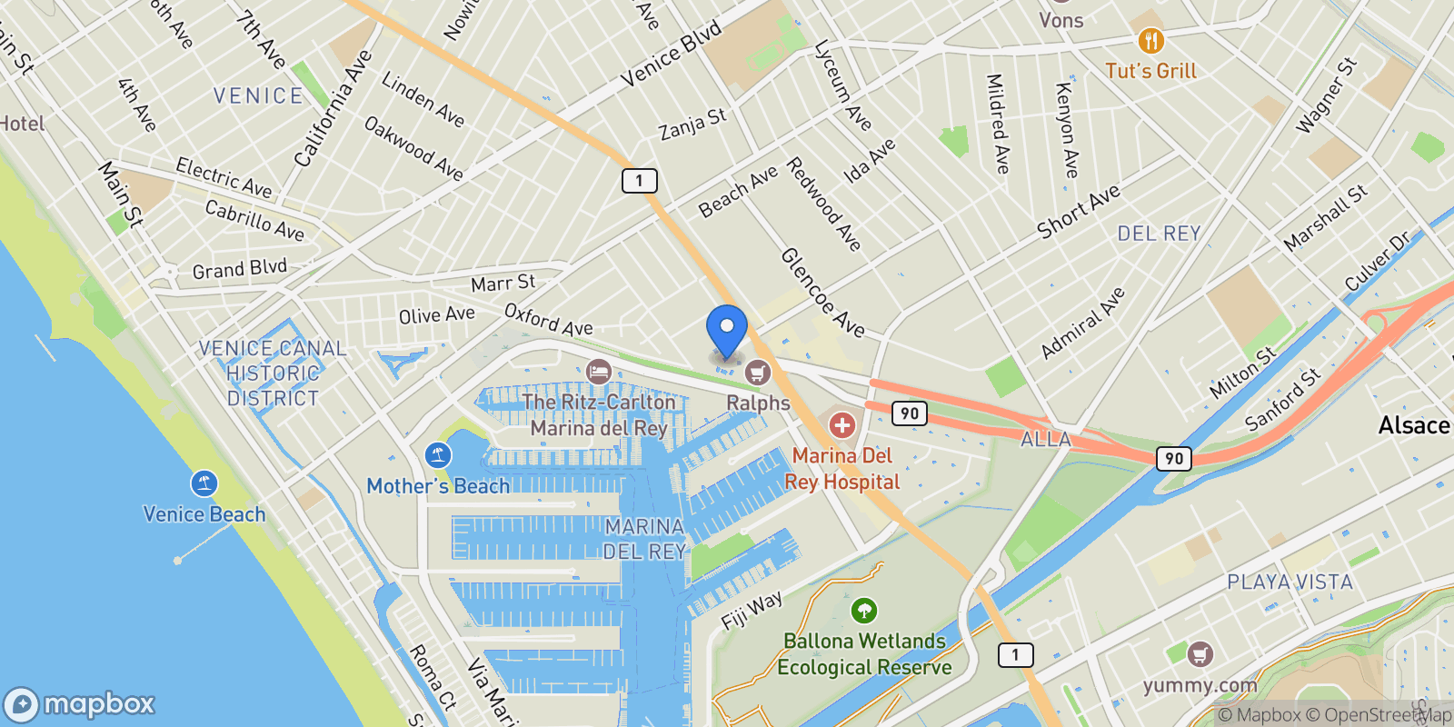 Map showing 13650 Marina Pointe Drive 403, Marina del Rey, California, United States.