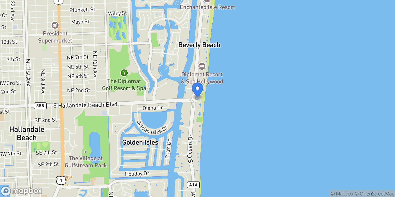 Map showing 4111 S Ocean Dr LPH3/5, Hallandale Beach, Florida, United States.