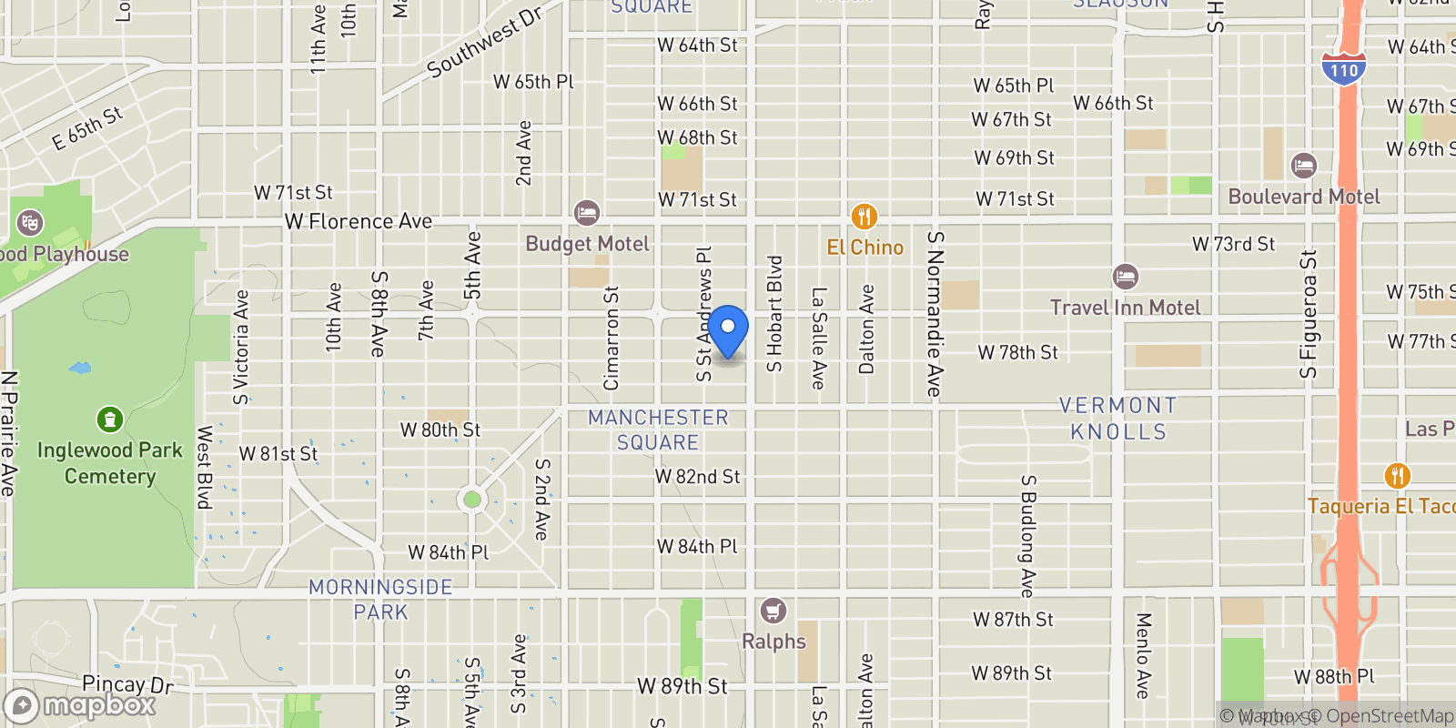 Map showing 1826 W 78th Street, Los Angeles, California, United States.