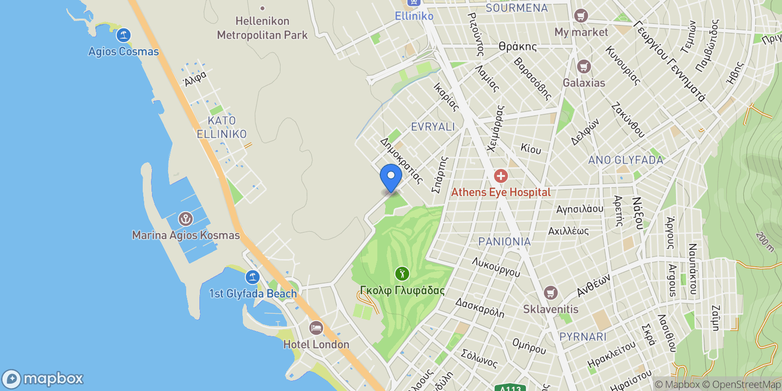 Map showing Evryali, Glyfada, Attica, Greece.