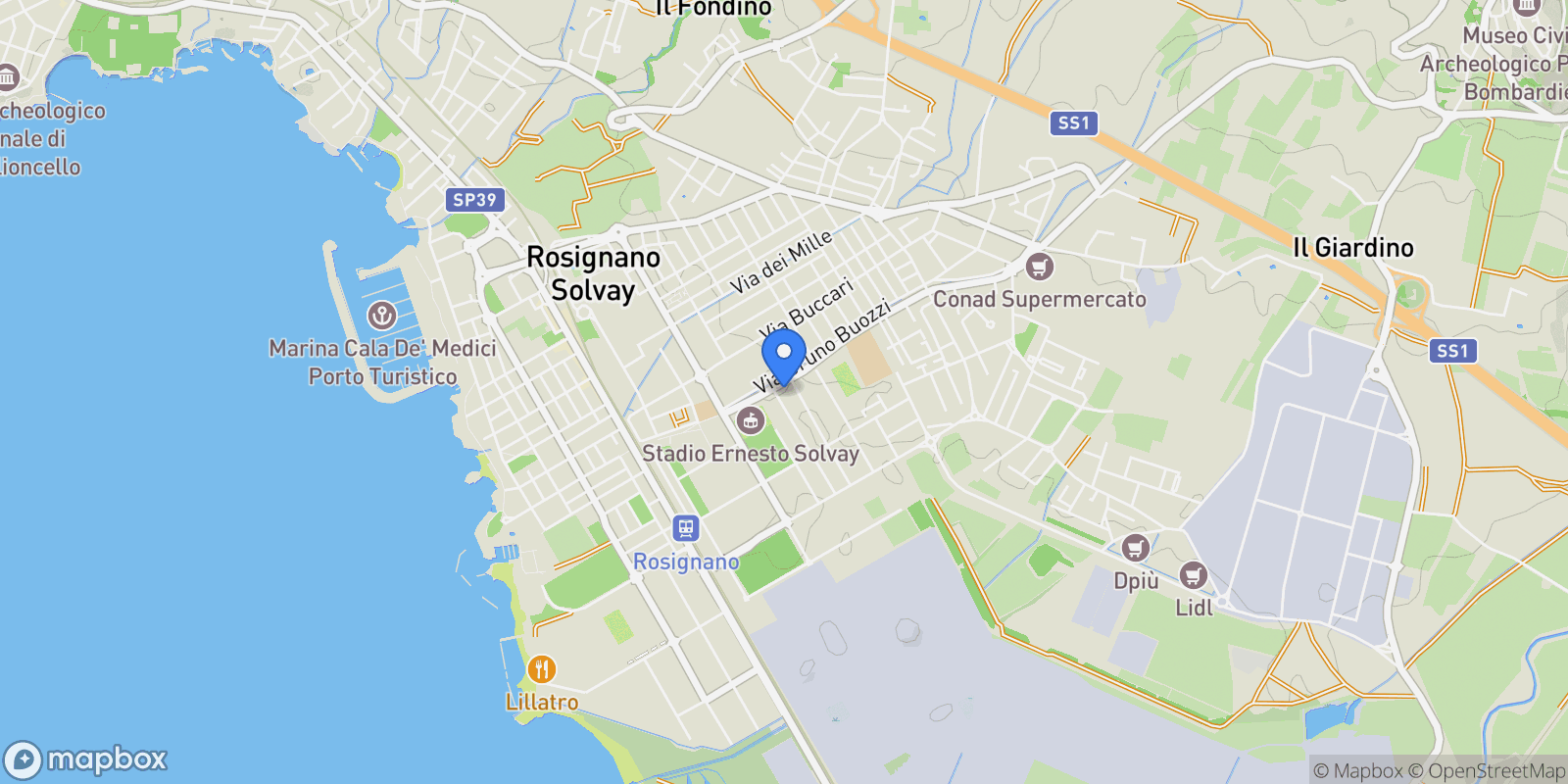 Map showing Rosignano Solvay, Tuscany, Italy.