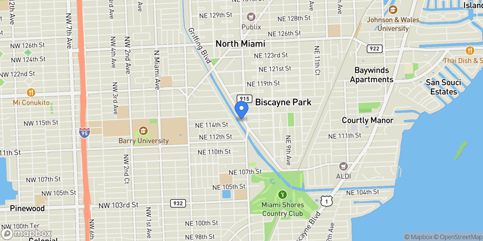 Map showing 11410 GRIFFING BL, Miami, Florida, United States.