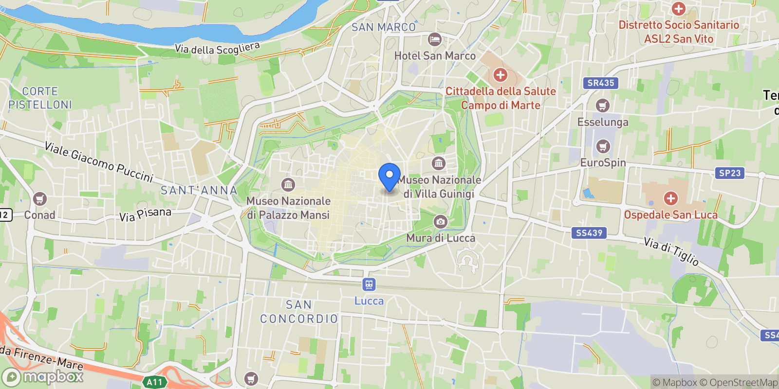 Map showing Lucca, Tuscany, Italy.
