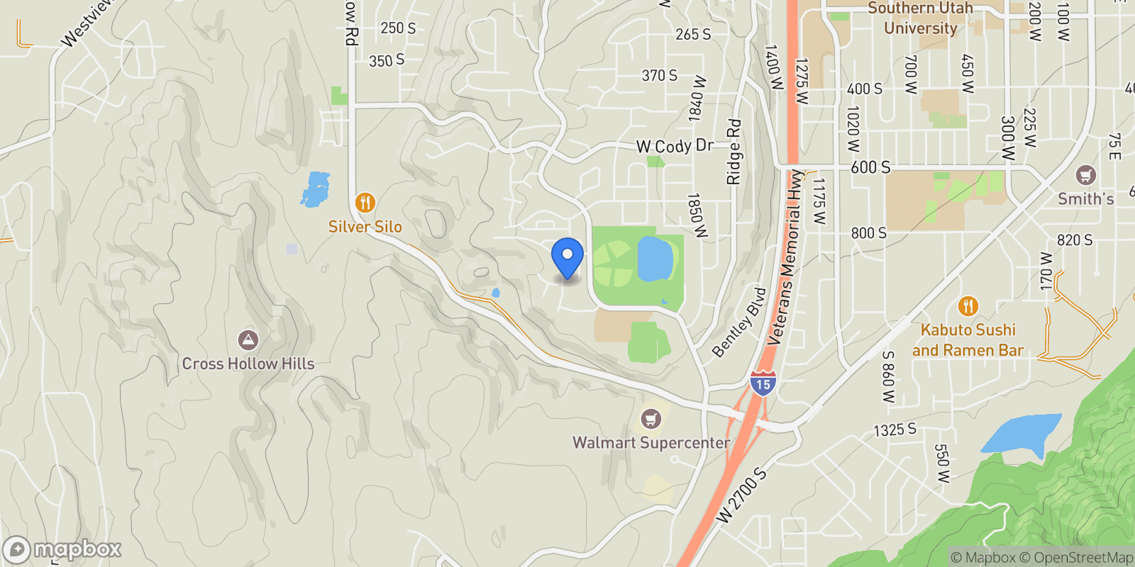Map showing 933 S CLIFFS DR 38, Cedar City, Utah, United States.