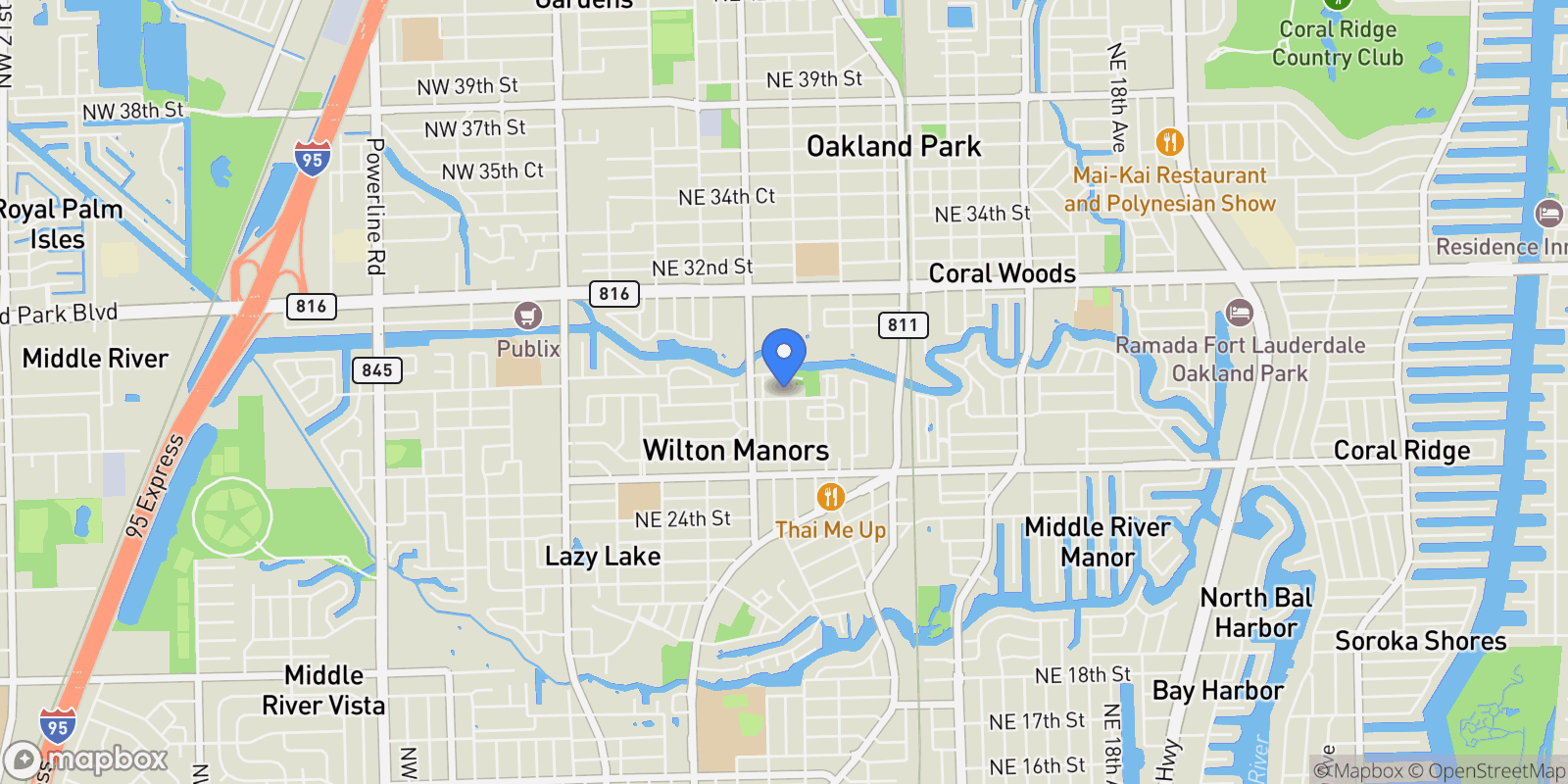 Map showing 621 NE 28th St, Oakland Park, Florida, United States.