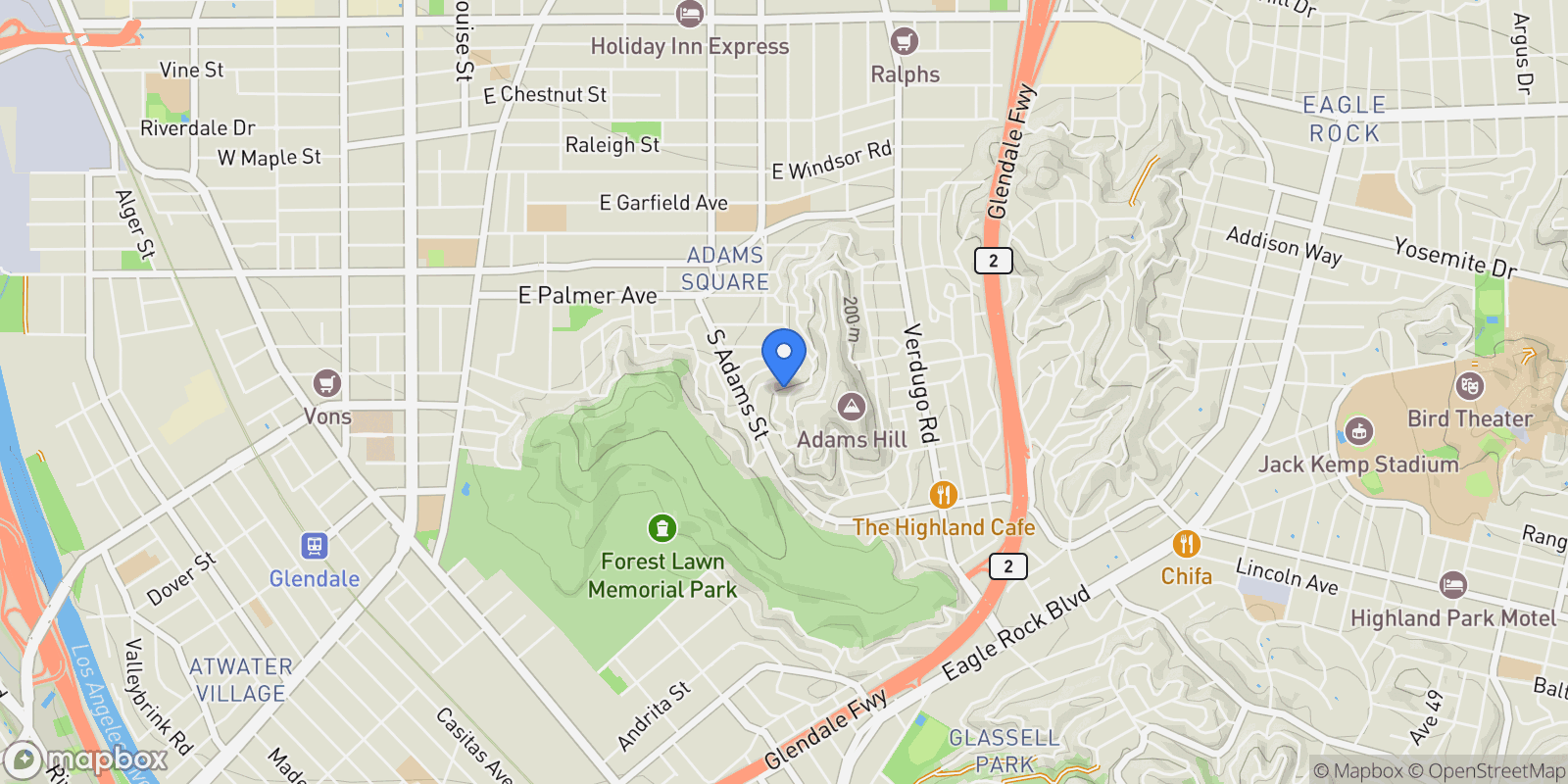 Map showing 1410 Stanford Drive, Glendale, California, United States.