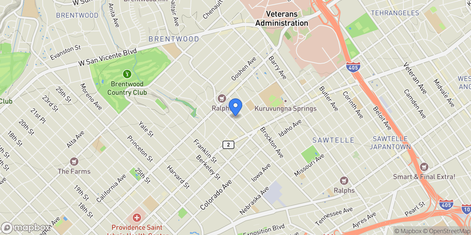Map showing 12026 Rhode Island Avenue PH1, Los Angeles, California, United States.