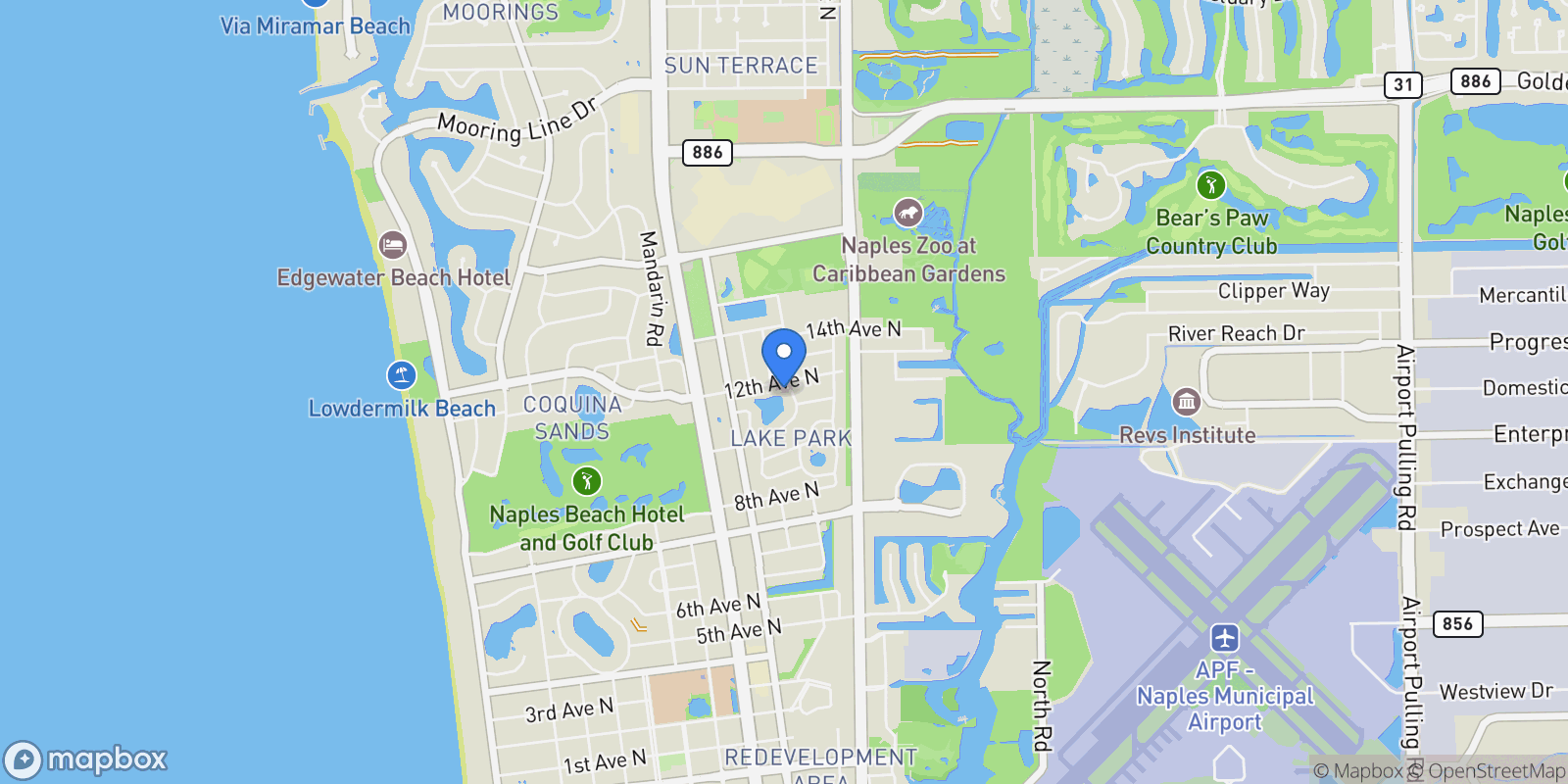 Map showing 1199 12th ST N, Naples, FL, 34102, USA, Naples, Florida, United States.