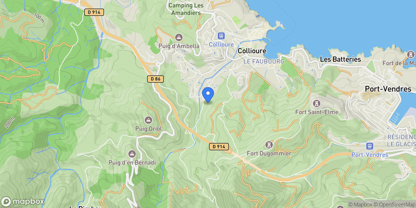 Map showing Collioure, Occitanie, France.