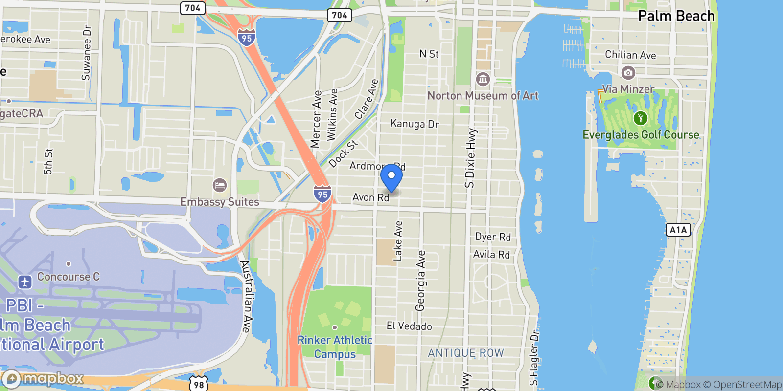 Map showing 813 Avon Road, West Palm Beach, Florida, United States.