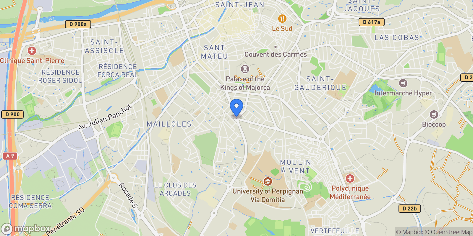 Map showing Perpignan, France, Perpignan, Occitanie, France.