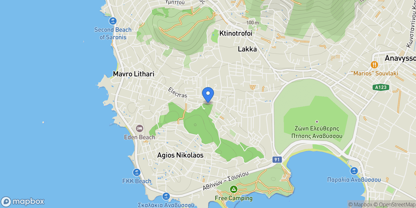Map showing Mavro Lithari, Anavissos, Attica, Greece.