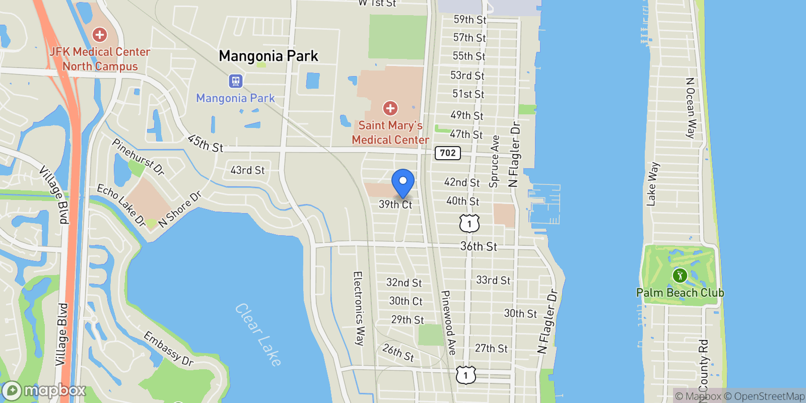 Map showing 901 39th Court, West Palm Beach, Florida, United States.