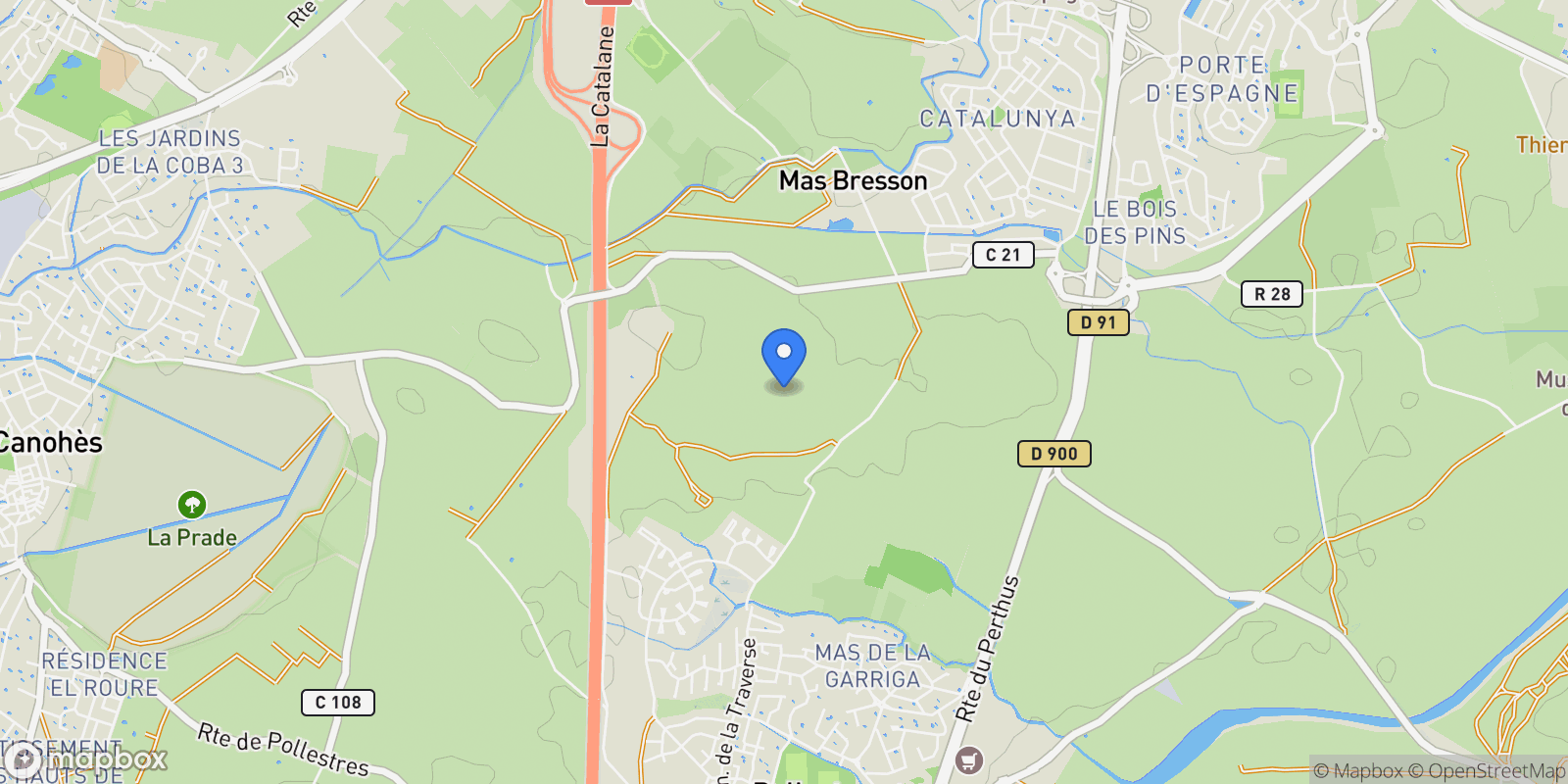 Map showing Perpignan, Occitanie, France.