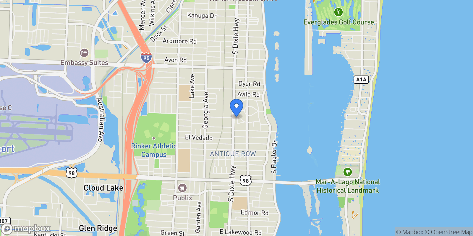 Map showing 354 Marlborough Place, West Palm Beach, Florida, United States.