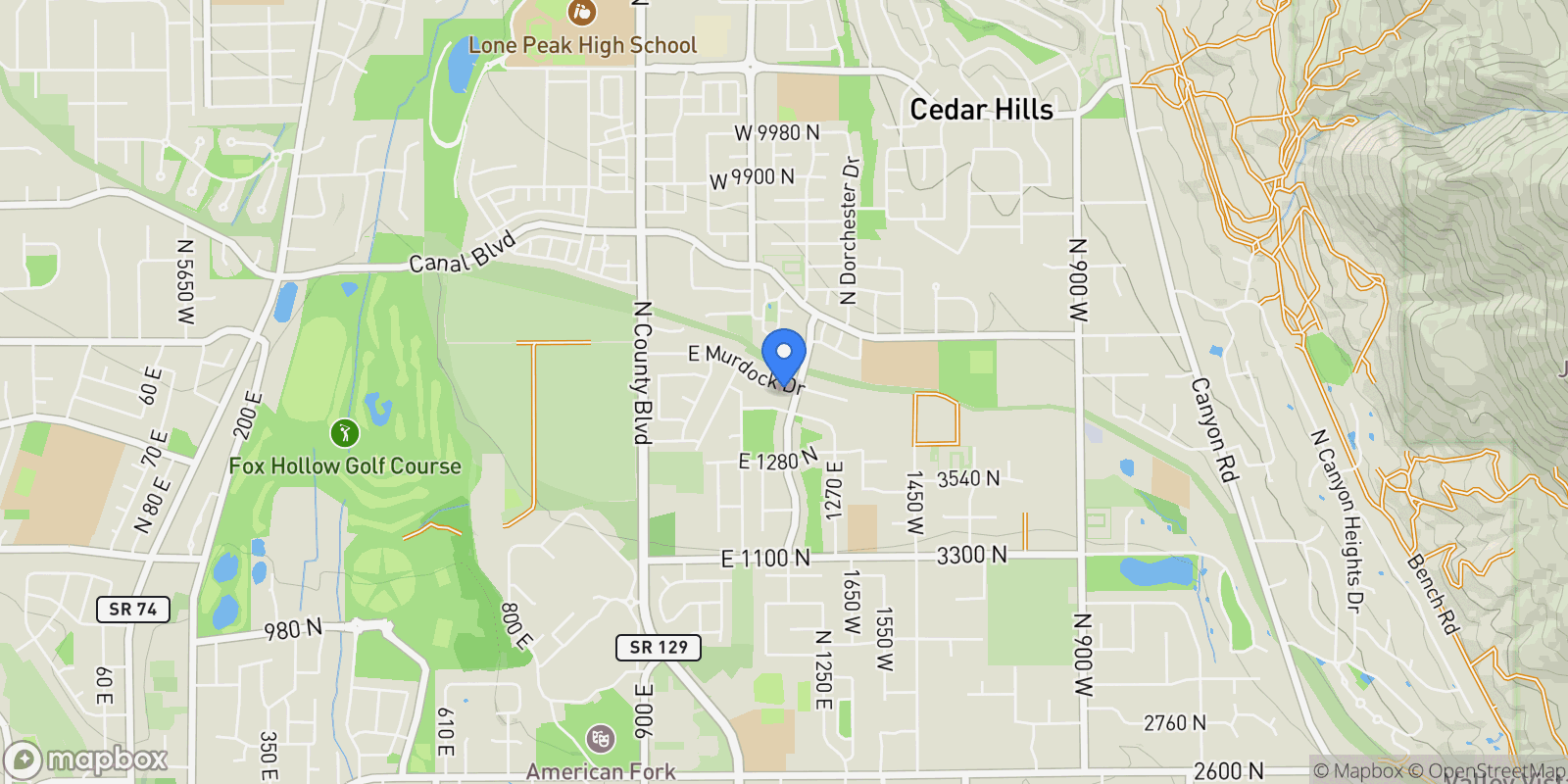 Map showing 1172 MURDOCK DR, Highland, Utah, United States.
