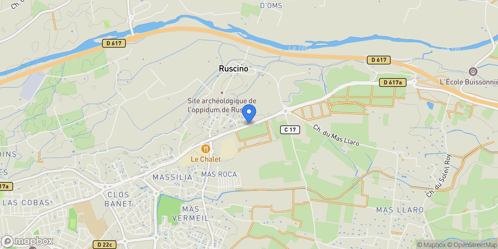 Map showing Perpignan, Occitanie, France.